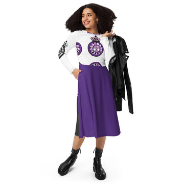 All-over print long sleeve midi dress