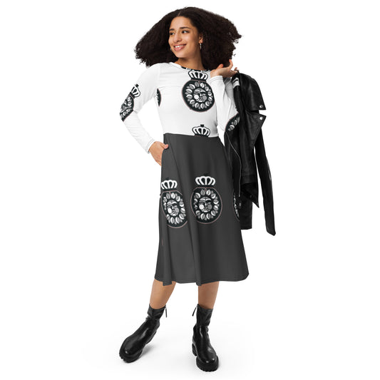 LC All-over print long sleeve midi dress